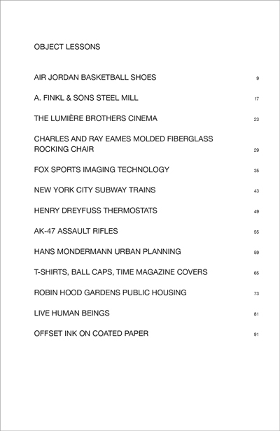 Joe Scanlan Object Lessons table of contents